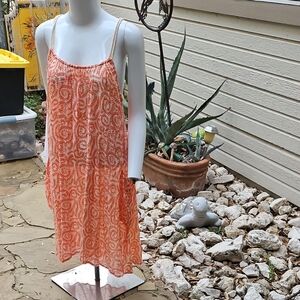 LANI LAU Orange Floral Printed Cotton Rope Spaghetti Strap Beach Sundress Small